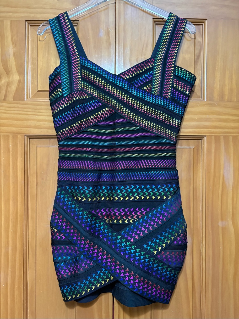 Multicolor Striped Black Bandage Bodycon Mini Dress Size Medium NWT